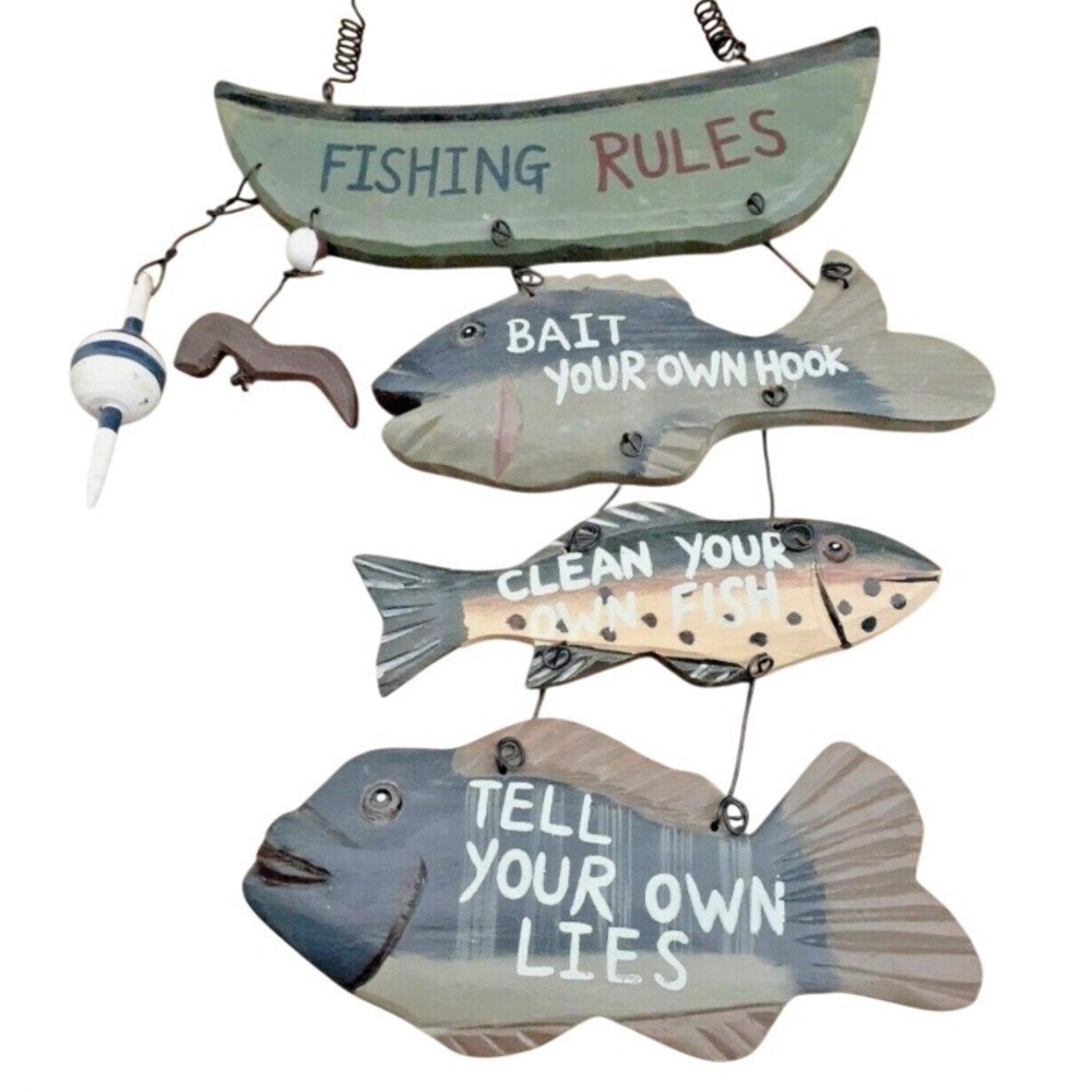 Scott's of Wisconsin Fishing Rules Wall Decor Hanging Sign Fish Cabin Gift New